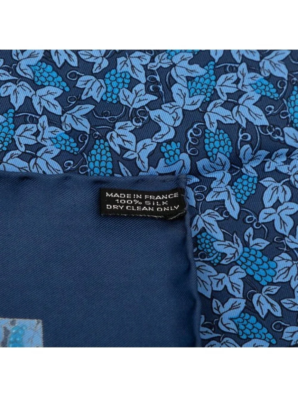 Hermes Carre 45 Petit Gavroche Grape Vines Gray Scarf Navy Blue Silk